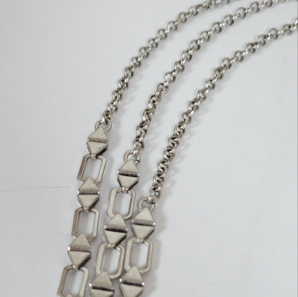 Lucky Brand Silver Geometric Linked Multi Strand Necklace Statement Necklace - Picture 10 of 12